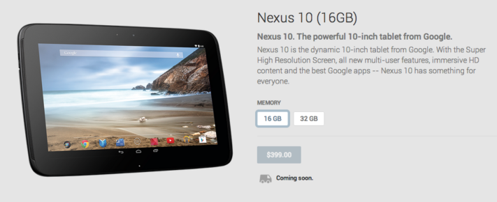 Nexus 10 gör comeback i amerikanska Google Play
