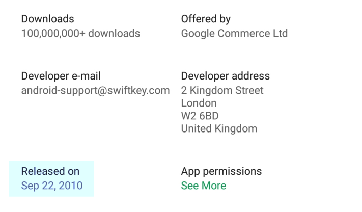 Play Store börjar visa ursprungliga releasedatumet för appar